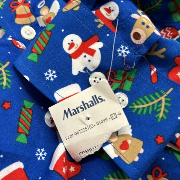 Simon Banks NWT Blue Christmas Print Holiday Long Sleeve Button Down Shirt - Picture 7 of 8
